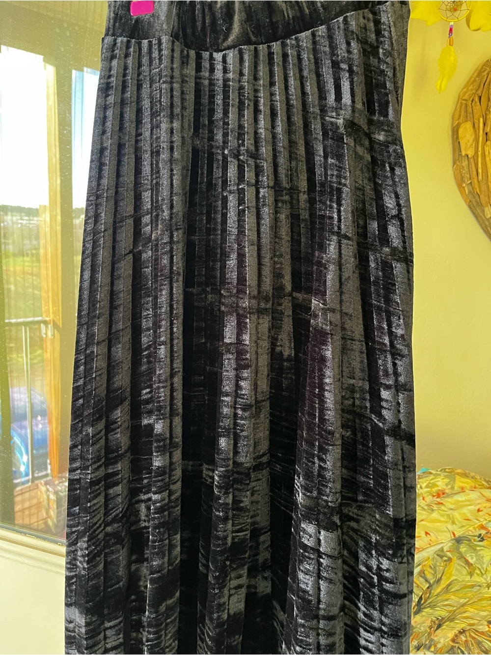Velvet Textured pleated Black Maxi Skirt